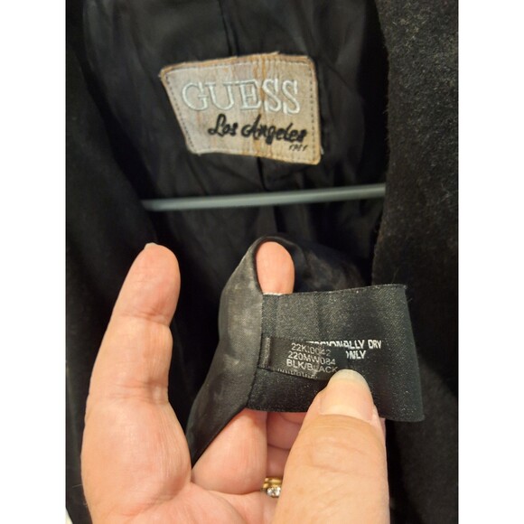 Guess Black Double Breasted Peacoat Wide Shawl Collar Fitted Wool Blend S 2000s - Picture 8 of 8